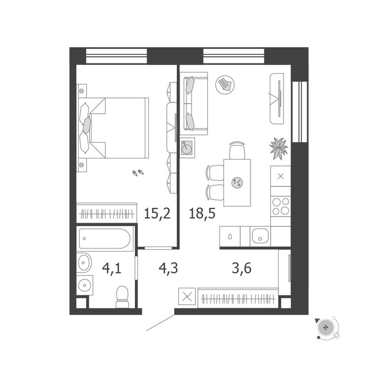1-BD Apartment Sale, 45.7 sq. m. at Shagal, Автозаводская улица, 23, Москва, Россия #1