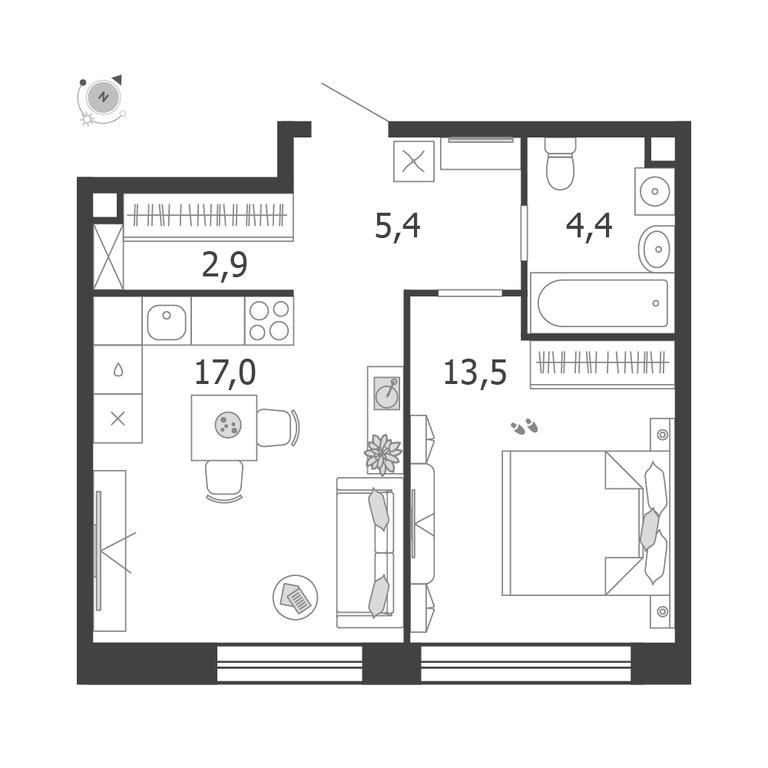 1-BD Apartment Sale, 43.2 sq. m. at Shagal, Автозаводская улица, 23, Москва, Россия #1