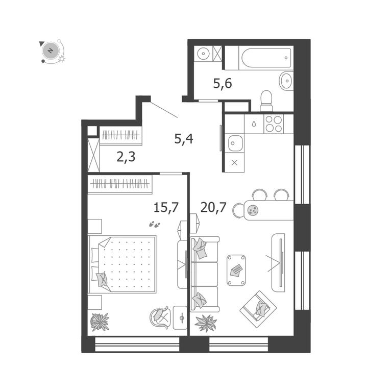 1-BD Apartment Sale, 49.7 sq. m. at Shagal, Автозаводская улица, 23, Москва, Россия #1