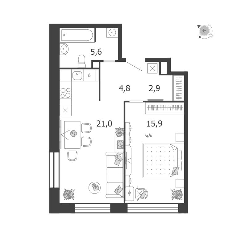 1-BD Apartment Sale, 50.2 sq. m. at Shagal, Автозаводская улица, 23, Москва, Россия #1