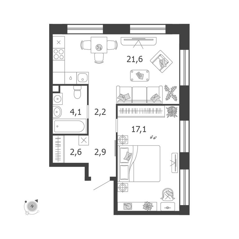 1-BD Apartment Sale, 50.5 sq. m. at Shagal, Автозаводская улица, 23, Москва, Россия #1