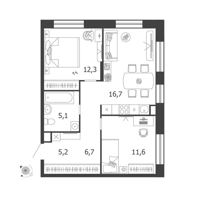2-BD Apartment Sale, 59.5 sq. m. at Shagal, Автозаводская улица, 23, Москва, Россия #1 2-BD Apartment Sale, 59.5 sq. m. at Shagal, Автозаводская улица, 23, Москва, Россия #1