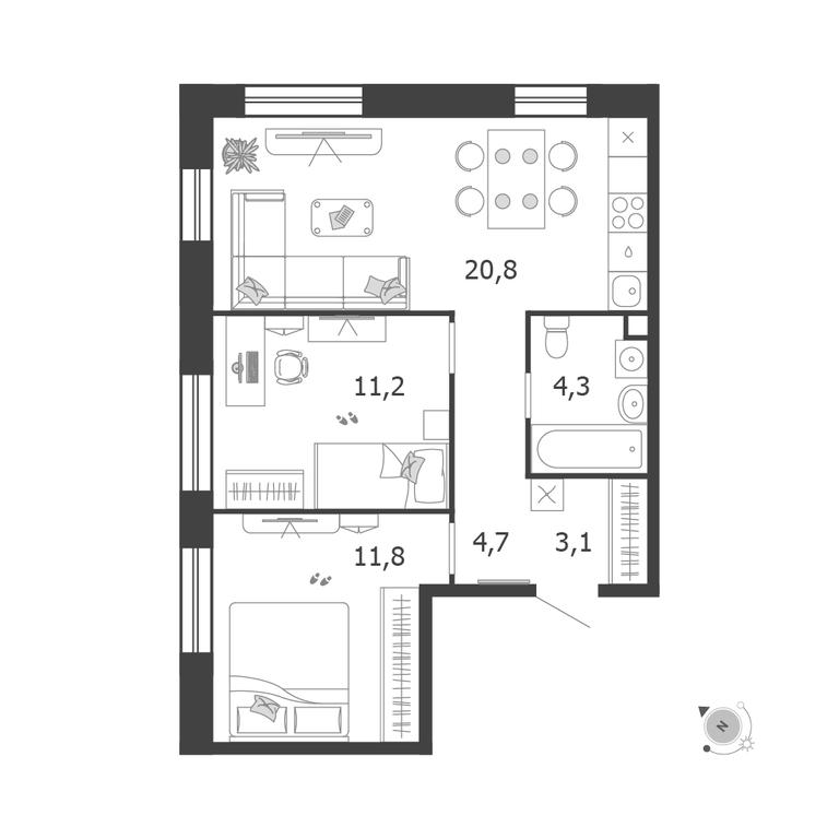 2-BD Apartment Sale, 55.5 sq. m. at Shagal, Автозаводская улица, 23, Москва, Россия #1 2-BD Apartment Sale, 55.5 sq. m. at Shagal, Автозаводская улица, 23, Москва, Россия #1
