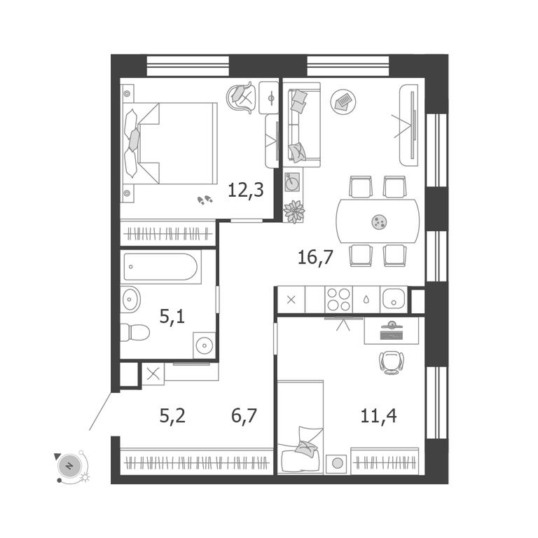 2-BD Apartment Sale, 59.3 sq. m. at Shagal, Автозаводская улица, 23, Москва, Россия #1 2-BD Apartment Sale, 59.3 sq. m. at Shagal, Автозаводская улица, 23, Москва, Россия #1