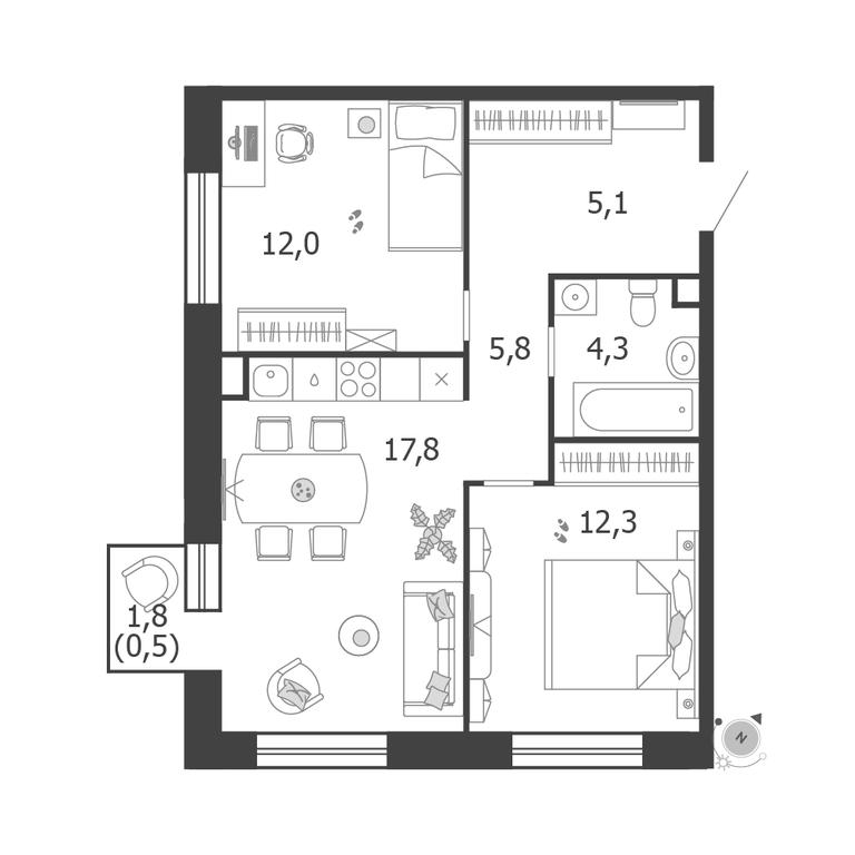 2-BD Apartment Sale, 57.8平方米 at Shagal, Автозаводская улица, 23, Москва, Россия #1 2-BD Apartment Sale, 57.8平方米 at Shagal, Автозаводская улица, 23, Москва, Россия #1
