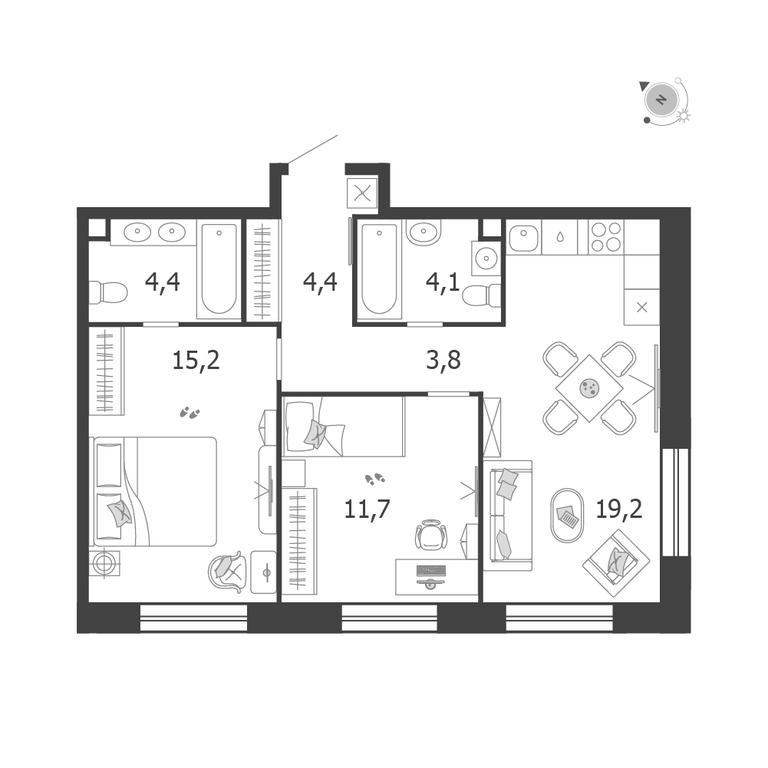 2-BD Apartment Sale, 62.8 sq. m. at Shagal, Автозаводская улица, 23, Москва, Россия #1 2-BD Apartment Sale, 62.8 sq. m. at Shagal, Автозаводская улица, 23, Москва, Россия #1