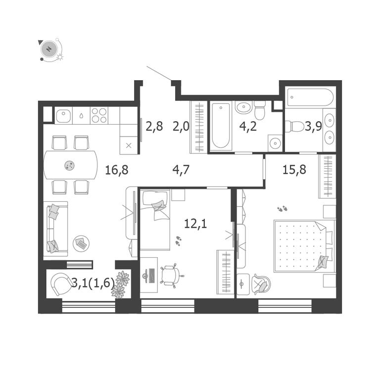 2-BD Apartment Sale, 64.9 sq. m. at Shagal, Автозаводская улица, 23, Москва, Россия #1 2-BD Apartment Sale, 64.9 sq. m. at Shagal, Автозаводская улица, 23, Москва, Россия #1