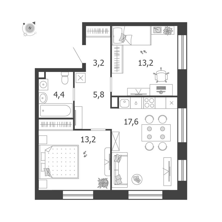 2-BD Apartment Sale, 57.4 sq. m. at Shagal, Автозаводская улица, 23, Москва, Россия #1 2-BD Apartment Sale, 57.4 sq. m. at Shagal, Автозаводская улица, 23, Москва, Россия #1