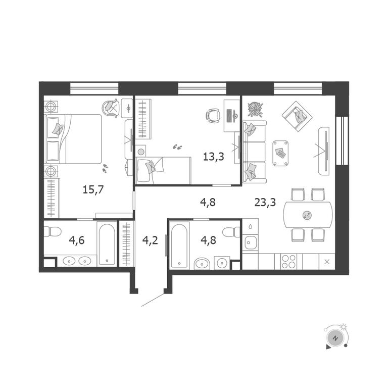 2-BD Apartment Sale, 70.7 sq. m. at Shagal, Автозаводская улица, 23, Москва, Россия #1 2-BD Apartment Sale, 70.7 sq. m. at Shagal, Автозаводская улица, 23, Москва, Россия #1