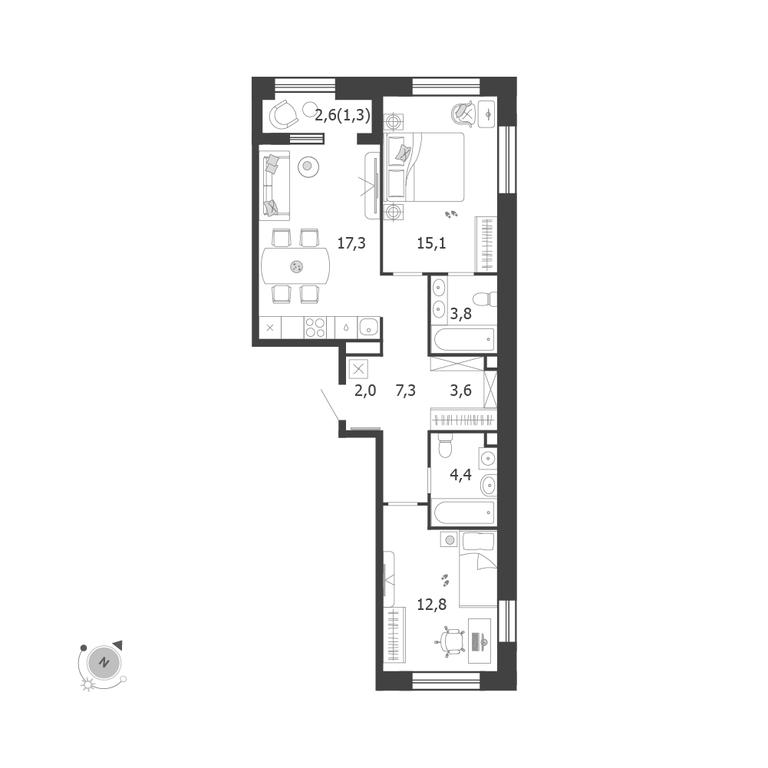 2-BD Apartment Sale, 67.6 sq. m. at Shagal, Автозаводская улица, 23, Москва, Россия #1 2-BD Apartment Sale, 67.6 sq. m. at Shagal, Автозаводская улица, 23, Москва, Россия #1