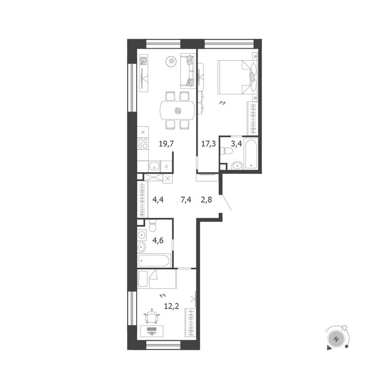 2-BD Apartment Sale, 71.8 sq. m. at Shagal, Автозаводская улица, 23, Москва, Россия #1