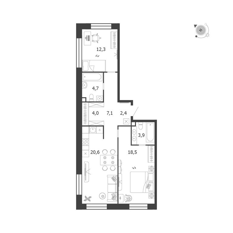 2-BD Apartment Sale, 73.5 sq. m. at Shagal, Автозаводская улица, 23, Москва, Россия #1