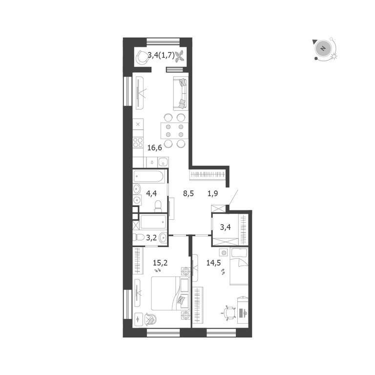 2-BD Apartment Sale, 69.4平方米 at Shagal, Автозаводская улица, 23, Москва, Россия #1 2-BD Apartment Sale, 69.4平方米 at Shagal, Автозаводская улица, 23, Москва, Россия #1