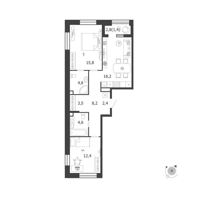 2-BD Apartment Sale, 69.1 sq. m. at Shagal, Автозаводская улица, 23, Москва, Россия #1 2-BD Apartment Sale, 69.1 sq. m. at Shagal, Автозаводская улица, 23, Москва, Россия #1