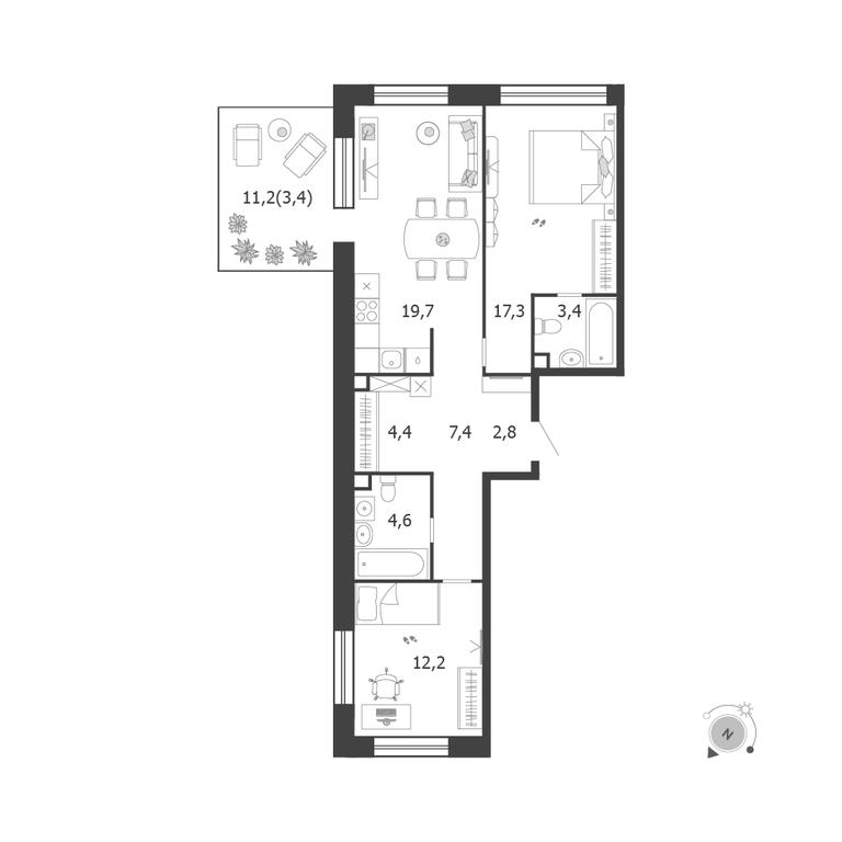2-BD Apartment Sale, 75.2 sq. m. at Shagal, Автозаводская улица, 23, Москва, Россия #1