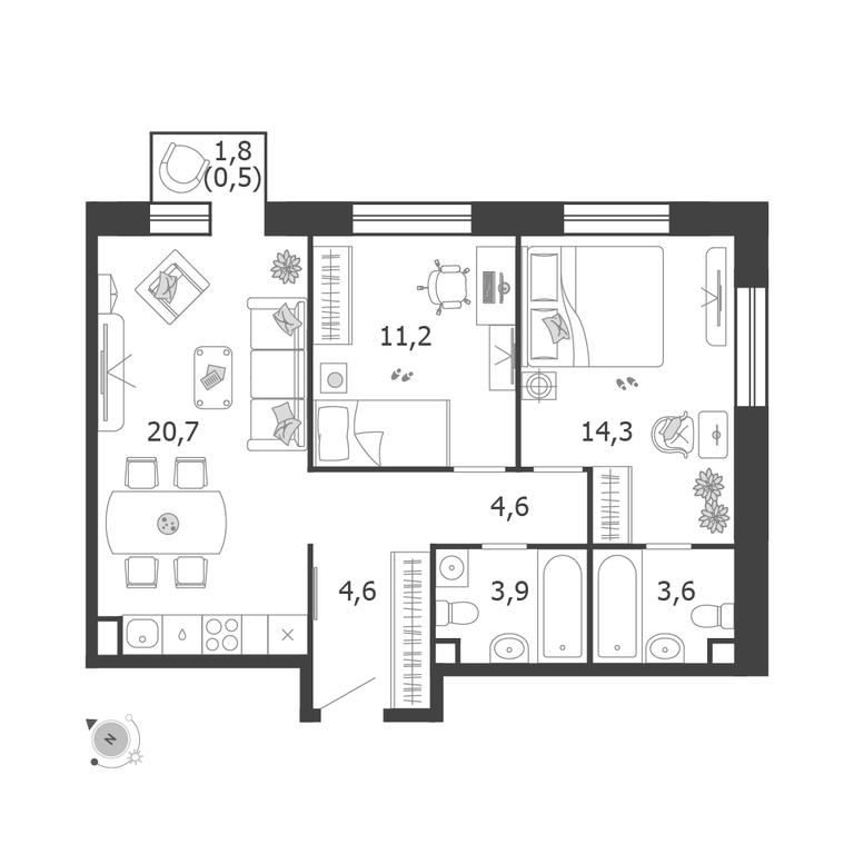 2-BD Apartment Sale, 63.4 sq. m. at Shagal, Автозаводская улица, 23, Москва, Россия #1 2-BD Apartment Sale, 63.4 sq. m. at Shagal, Автозаводская улица, 23, Москва, Россия #1
