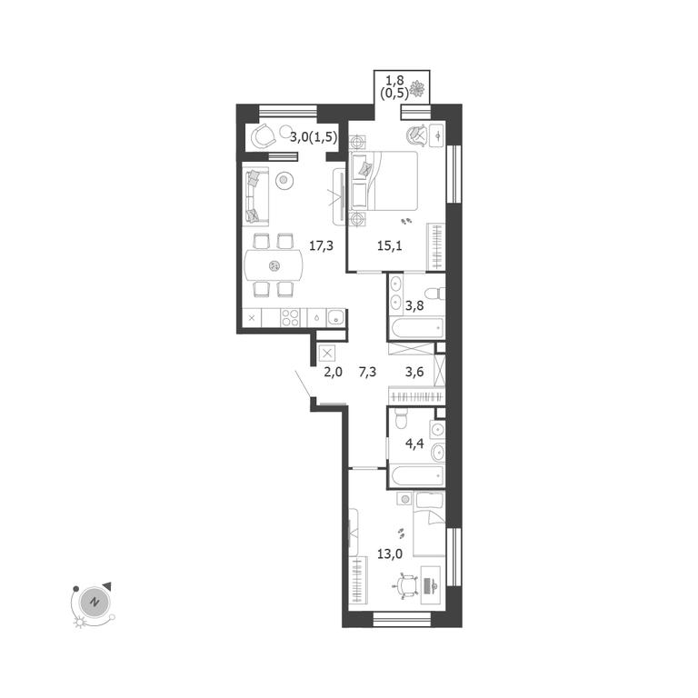 2-BD Apartment Sale, 68.5 sq. m. at Shagal, Автозаводская улица, 23, Москва, Россия #1 2-BD Apartment Sale, 68.5 sq. m. at Shagal, Автозаводская улица, 23, Москва, Россия #1