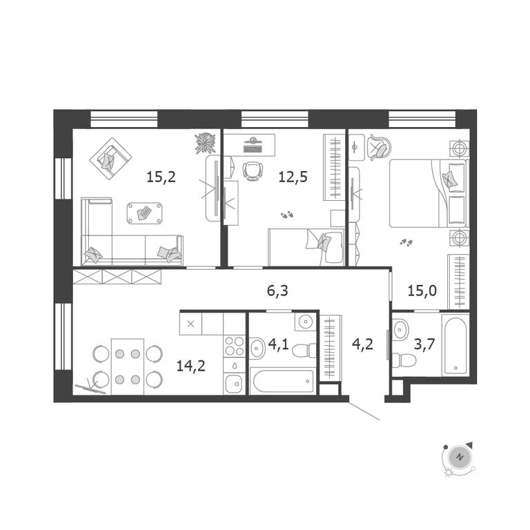 Продажа 3-комн. квартиры, 75,2 м² в ЖК «Шагал (Shagal)», Автозаводская улица, 23, Москва, Россия #1 Продажа 3-комн. квартиры, 75,2 м² в ЖК «Шагал (Shagal)», Автозаводская улица, 23, Москва, Россия #1