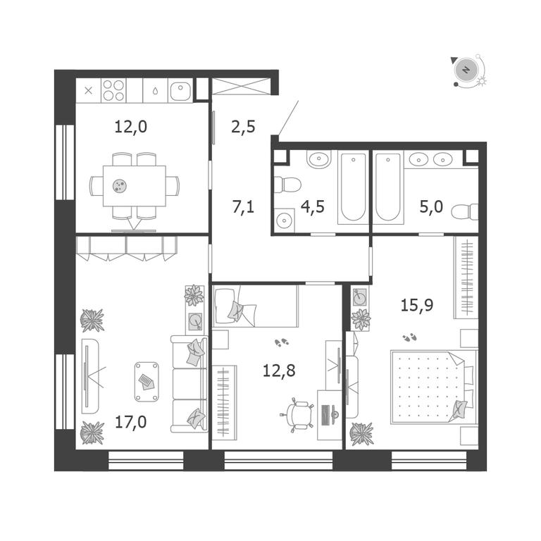 3-BD Apartment Sale, 76.8 sq. m. at Shagal, Автозаводская улица, 23, Москва, Россия #1
