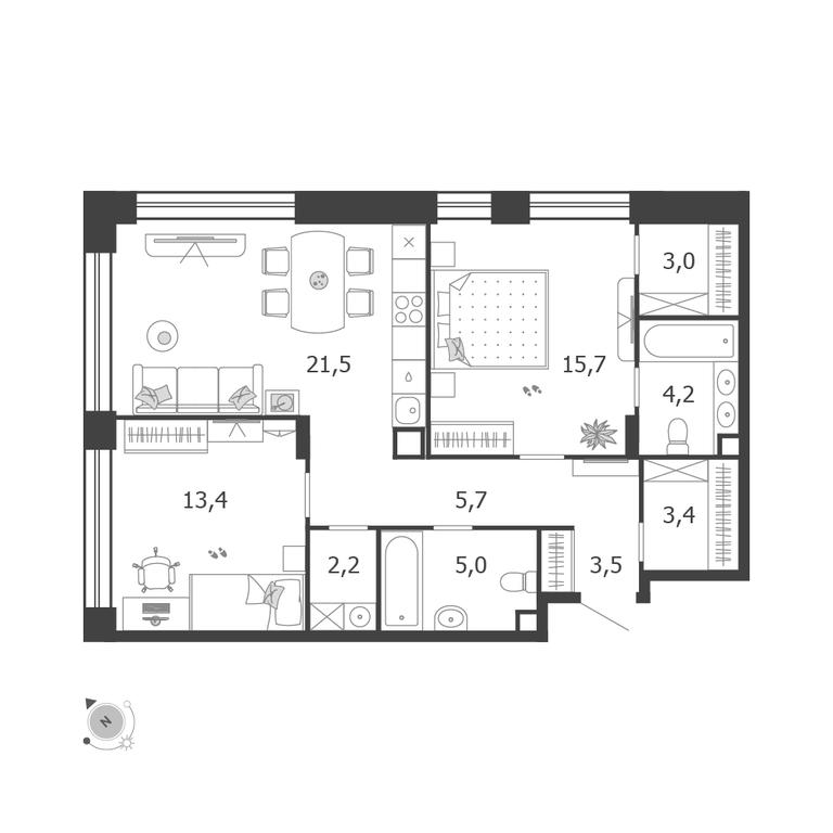 2-BD Apartment Sale, 77.6 sq. m. at Shagal, Автозаводская улица, 23, Москва, Россия #1 2-BD Apartment Sale, 77.6 sq. m. at Shagal, Автозаводская улица, 23, Москва, Россия #1