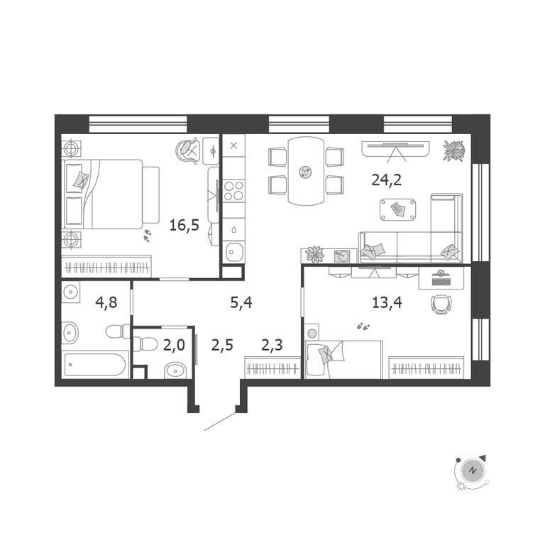 2-BD Apartment Sale, 71.1 sq. m. at Shagal, Автозаводская улица, 23, Москва, Россия #1