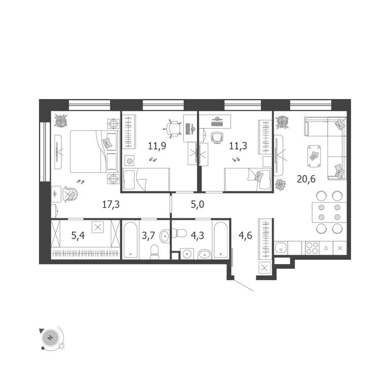 3-BD Apartment Sale, 84.6 sq. m. at Shagal, Автозаводская улица, 23, Москва, Россия #1 3-BD Apartment Sale, 84.6 sq. m. at Shagal, Автозаводская улица, 23, Москва, Россия #1