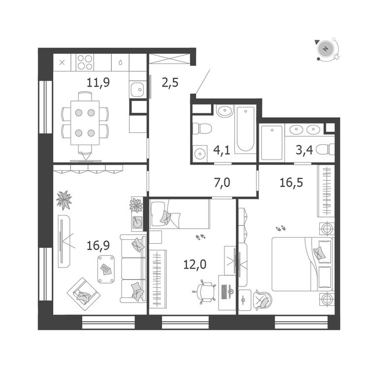 3-BD Apartment Sale, 74.3 sq. m. at Shagal, Автозаводская улица, 23, Москва, Россия #1