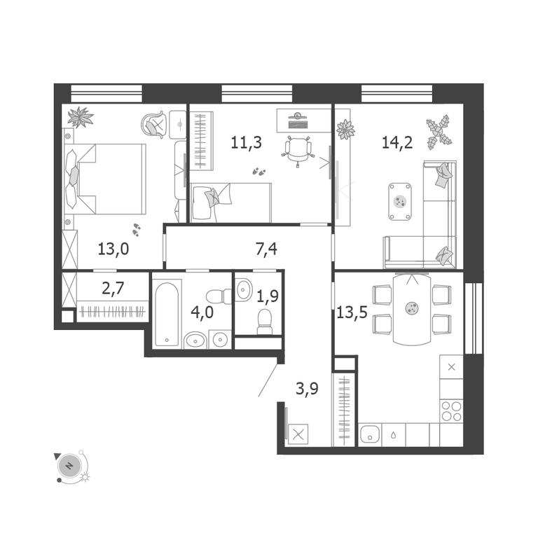 3-BD Apartment Sale, 71.9 sq. m. at Shagal, Автозаводская улица, 23, Москва, Россия #1