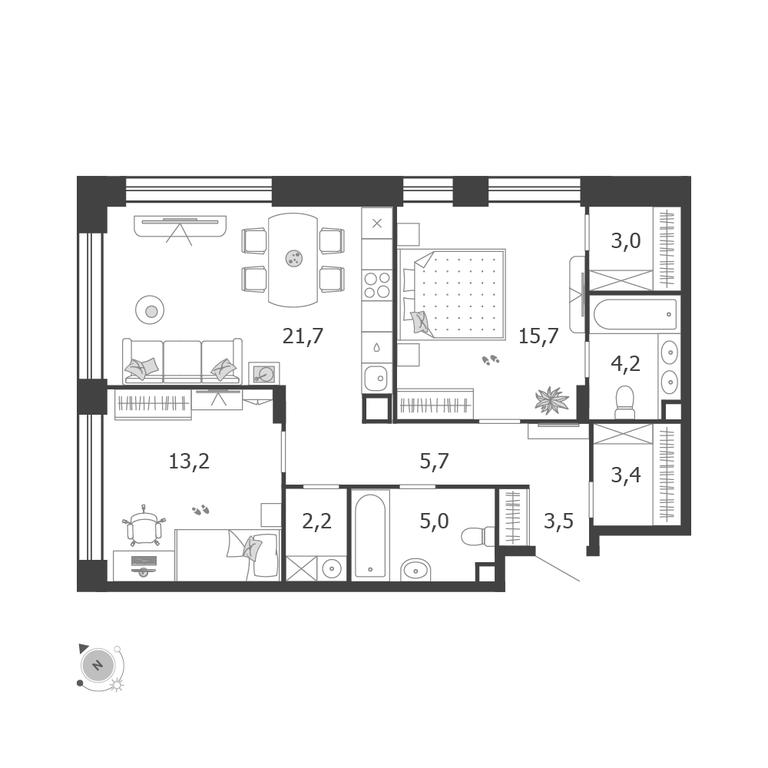 2-BD Apartment Sale, 77.6 sq. m. at Shagal, Автозаводская улица, 23, Москва, Россия #1 2-BD Apartment Sale, 77.6 sq. m. at Shagal, Автозаводская улица, 23, Москва, Россия #1