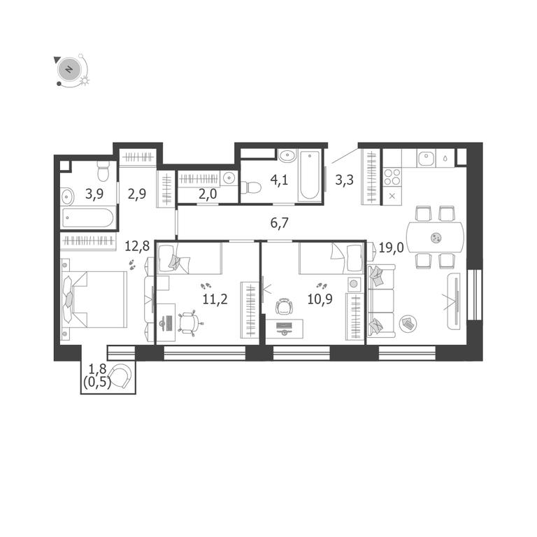 3-BD Apartment Sale, 77.5 sq. m. at Shagal, Автозаводская улица, 23, Москва, Россия #1