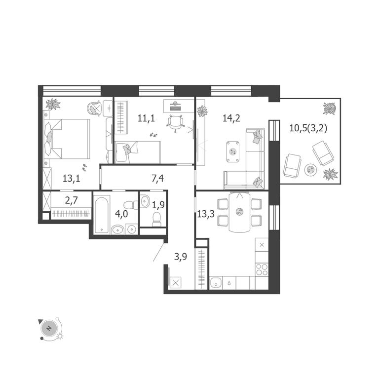 3-BD Apartment Sale, 74.8 sq. m. at Shagal, Автозаводская улица, 23, Москва, Россия #1