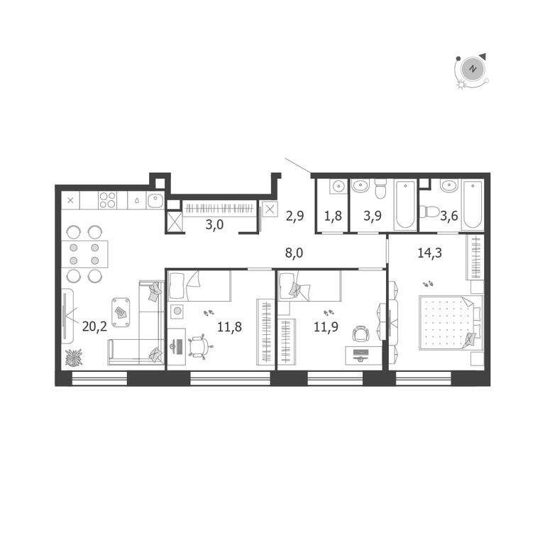 3-BD Apartment Sale, 81.4 sq. m. at Shagal, Автозаводская улица, 23, Москва, Россия #1
