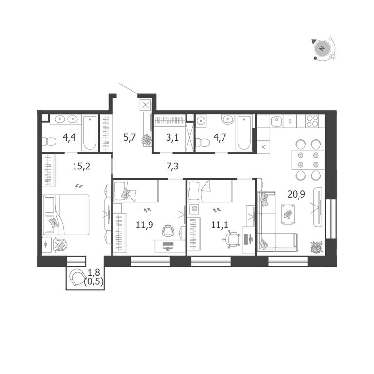 3-BD Apartment Sale, 84.8平方米 at Shagal, Автозаводская улица, 23, Москва, Россия #1 3-BD Apartment Sale, 84.8平方米 at Shagal, Автозаводская улица, 23, Москва, Россия #1