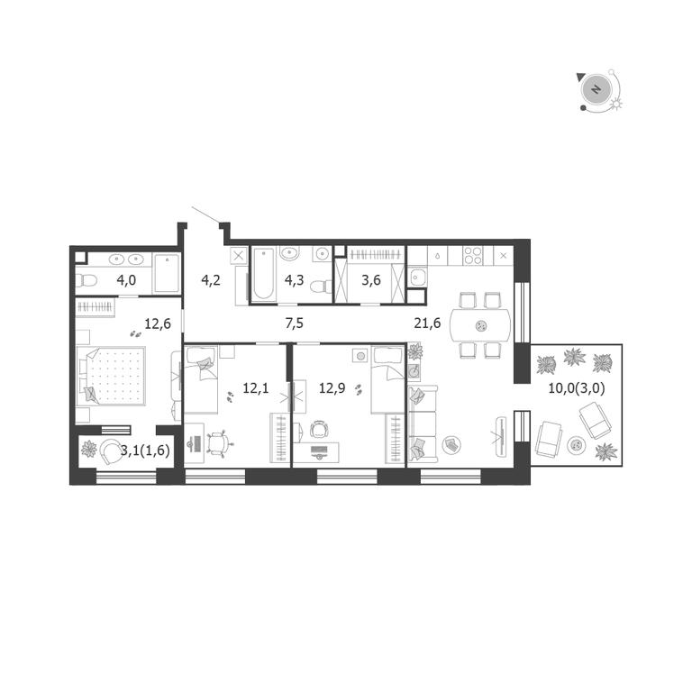 3-BD Apartment Sale, 88.4 sq. m. at Shagal, Автозаводская улица, 23, Москва, Россия #1