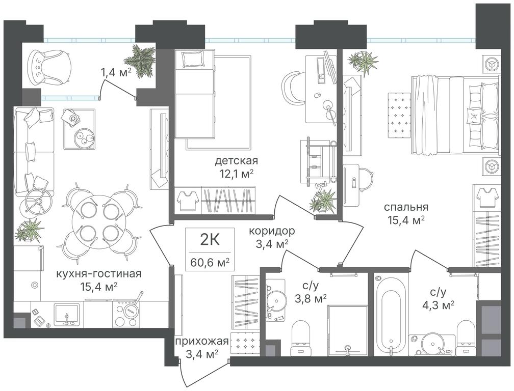 2-BD Apartment Sale, 59.2 sq. m. at Mikhalkovskiy, Mikhalkovskaya Street, 48, Moscow, Russia #1 2-BD Apartment Sale, 59.2 sq. m. at Mikhalkovskiy, Mikhalkovskaya Street, 48, Moscow, Russia #1