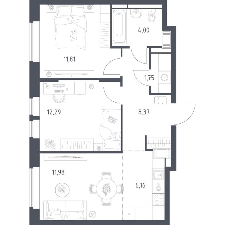 1-BD Apartment Sale, 56.36 sq. m. at Bolshoe Putilkovo, Prostornaya ulitsa, 1, Putilkovo Village, Krasnogorsk City District, Moscow Region, Russia #1