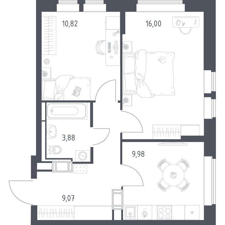 1-BD Apartment Sale, 49.75 sq. m. at Bolshoe Putilkovo, Prostornaya ulitsa, 1, Putilkovo Village, Krasnogorsk City District, Moscow Region, Russia #1
