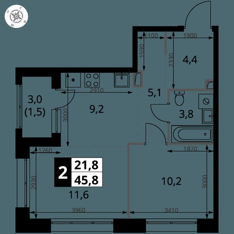 2-BD Apartment Sale, 45.8 sq. m. at 1-y Salarevskiy, Kiyevskoye Highway, Moskovskiy Settlement, Moscow, Russia #2 2-BD Apartment Sale, 45.8 sq. m. at 1-y Salarevskiy, Kiyevskoye Highway, Moskovskiy Settlement, Moscow, Russia #2