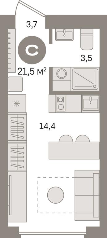 Apartment Sale, 21.5平方米 at Pervy kvartal, Kalinovaya ulitsa, derevnya Sapronovo, Leninskiy City District, Moscow Region, Russia #1