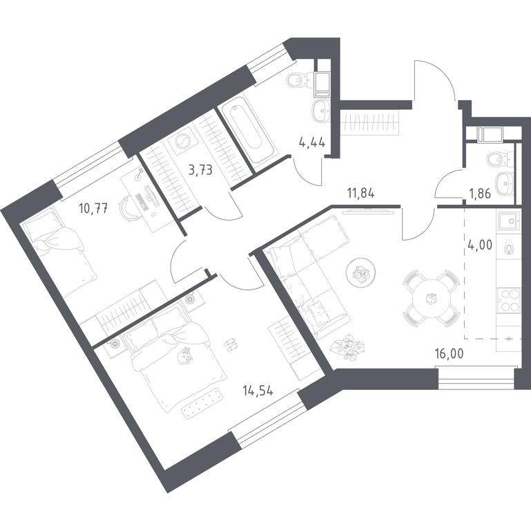 1-BD Apartment Sale, 67.18 sq. m. at Eko Bunino, prospekt Kuprina, 34к1, Sosenskoye Settlement, Moscow, Russia #1