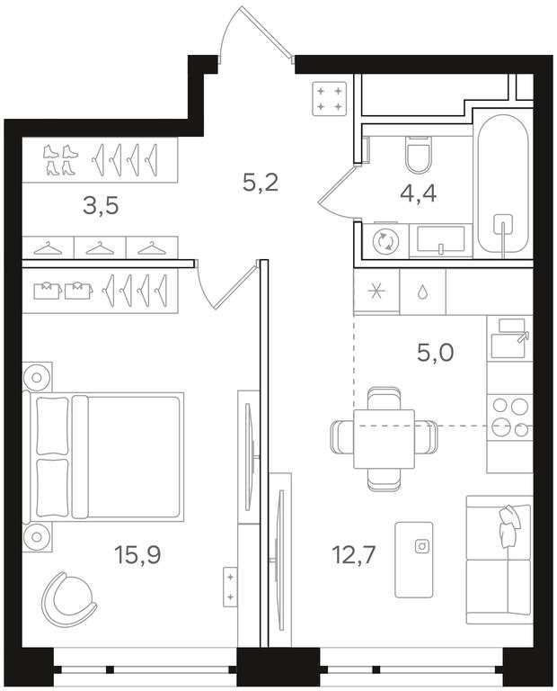 1-BD Apartment Sale, 46.7平方米 at Mangazeya na Rechnom, Leningradskoye Highway, Moscow, Russia #1