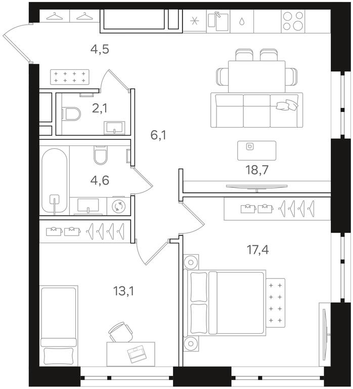 2-BD Apartment Sale, 66.5平方米 at Mangazeya na Rechnom, Leningradskoye Highway, Moscow, Russia #1