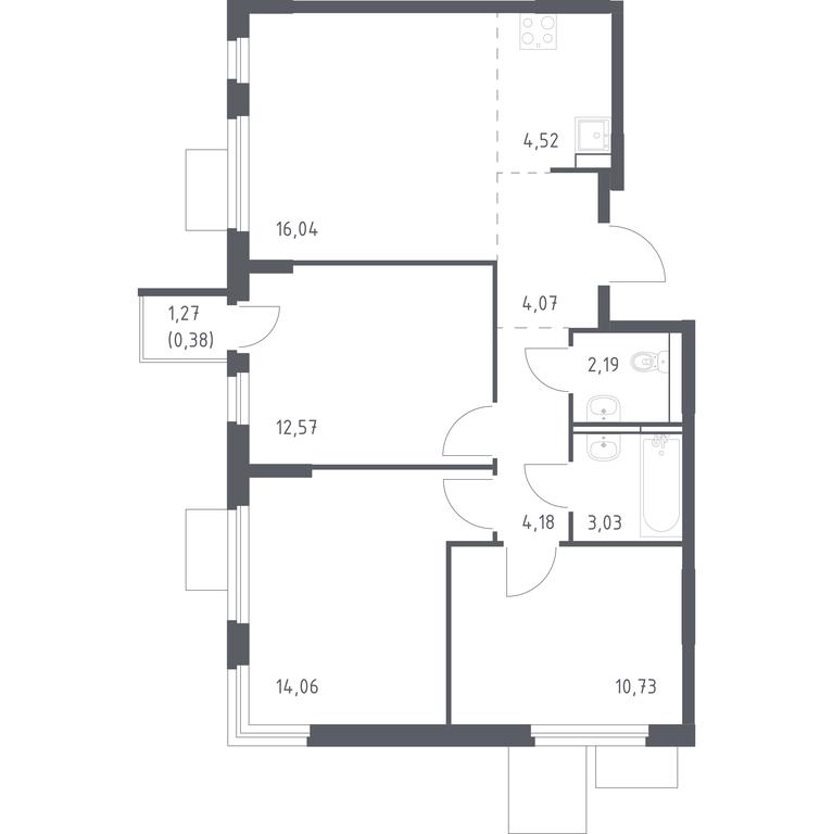 2-BD Apartment Sale, 71.77 sq. m. at Mytishchi Park, Silikatnaya ulitsa, 41к3, Mytischi, Moscow Region, Russia #1