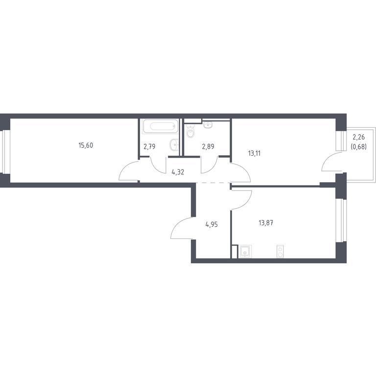 1-BD Apartment Sale, 58.21平方米 at Egorovo Park, 1-y kvartal, posyolok Zhilino-1, Lubertsy City District, Moscow Region, Russia #1