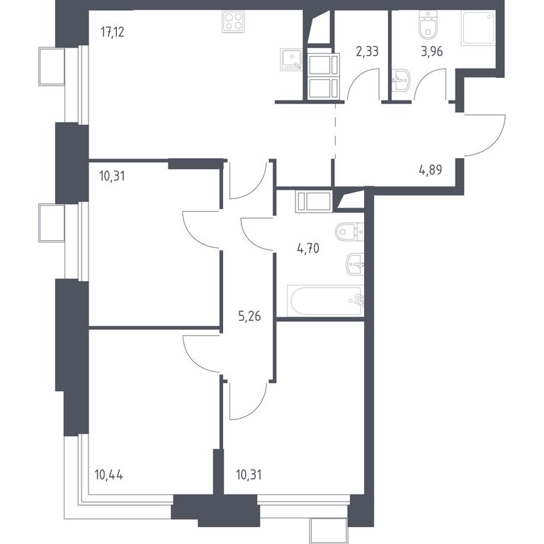 2-BD Apartment Sale, 69.27 sq. m. at Troparevo Park, Kiyevskoye shosse, 21-y kilometr, 3с4, Mosrentgen Settlement, Moscow, Russia #1