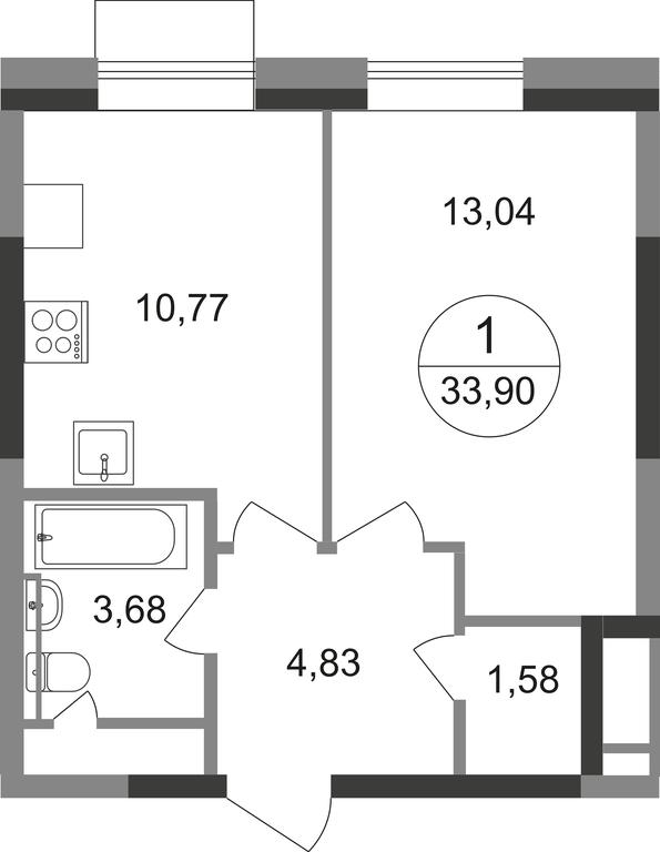 Apartment Sale, 33.9 sq. m. at Novograd Pavlino, Kosinskoye shosse, 2, Novoye Pavlino Microdistrict, Balashikha, Moscow Region, Russia #1