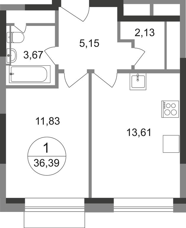 Apartment Sale, 36.39 sq. m. at Novograd Pavlino, Kosinskoye shosse, 2, Novoye Pavlino Microdistrict, Balashikha, Moscow Region, Russia #1