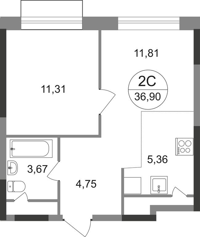 2-BD Apartment Sale, 36.9 sq. m. at Novograd Pavlino, Kosinskoye shosse, 2, Novoye Pavlino Microdistrict, Balashikha, Moscow Region, Russia #1
