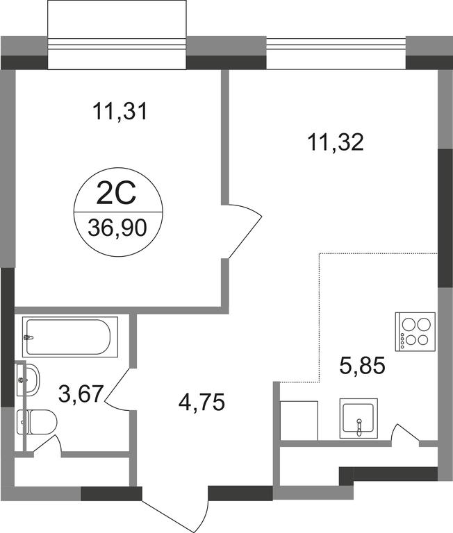 2-BD Apartment Sale, 36.9 sq. m. at Novograd Pavlino, Kosinskoye shosse, 2, Novoye Pavlino Microdistrict, Balashikha, Moscow Region, Russia #1