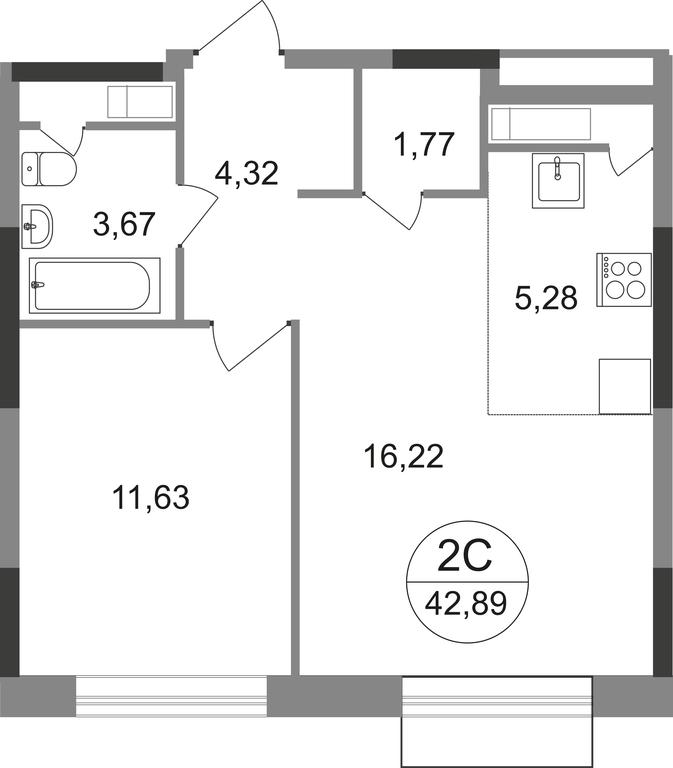 2-BD Apartment Sale, 42.89平方米 at Novograd Pavlino, Kosinskoye shosse, 2, Novoye Pavlino Microdistrict, Balashikha, Moscow Region, Russia #1